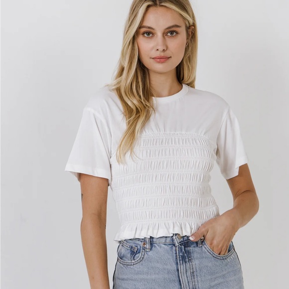 GREY LAB | Tops | Grey Lab Cropped Shirred White Top Medium Nwt | Poshmark